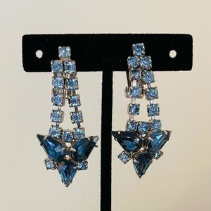 Antique Blue Crystal Clip-On Earrings